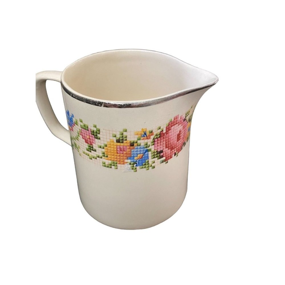 Vintage Harker Hotoven Floral Rose Stitch Pattern Pottery Creamer MCM